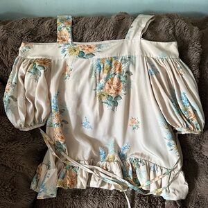 Alexander McQueen Cream Floral Off-Shoulder Blouse with Puff Sleeves